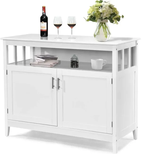 Wooden 2-Door Buffet Sideboard with Open Storage Shelf Stylish Dining Room Storage Solution