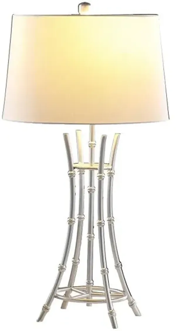 Hivvago 29" Silver Bamboo Design Table Lamp With Off White Drum Shade