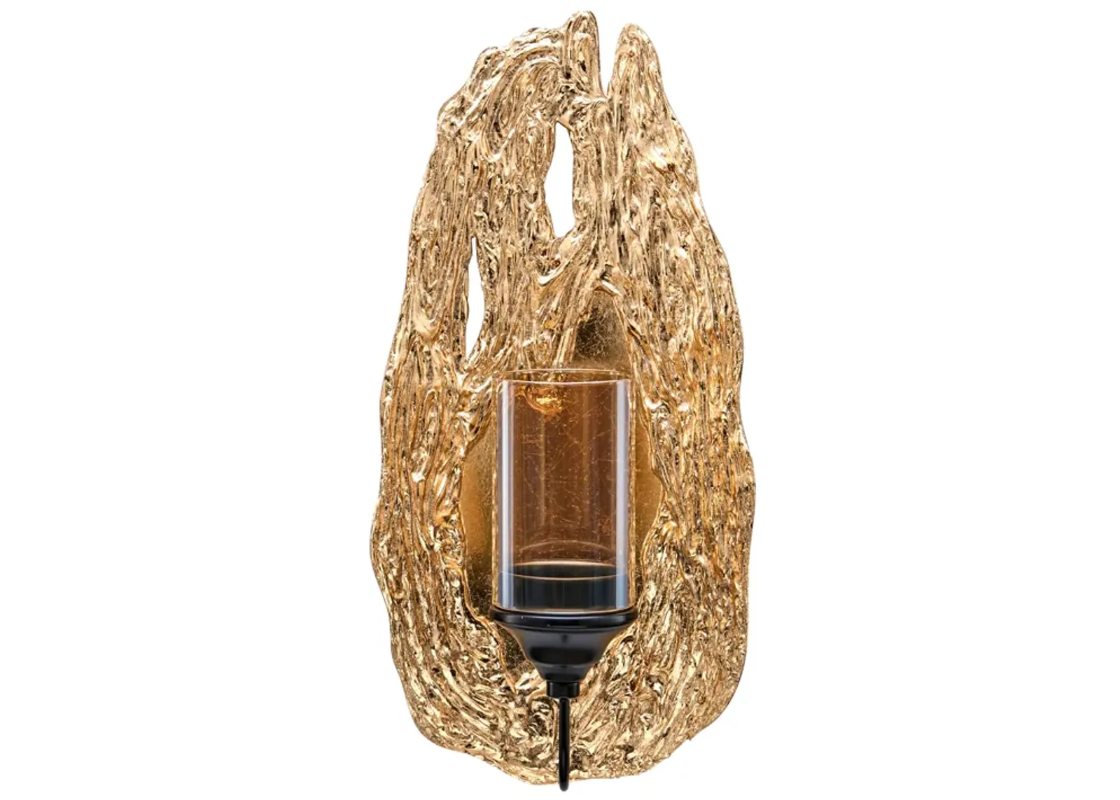 Vivien 14" Abstract Gold Wall Candle Sconce with Glass Hurricane