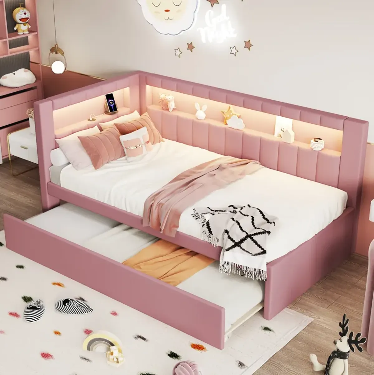 Merax Upholstered Platform Bed with USB Ports and LED