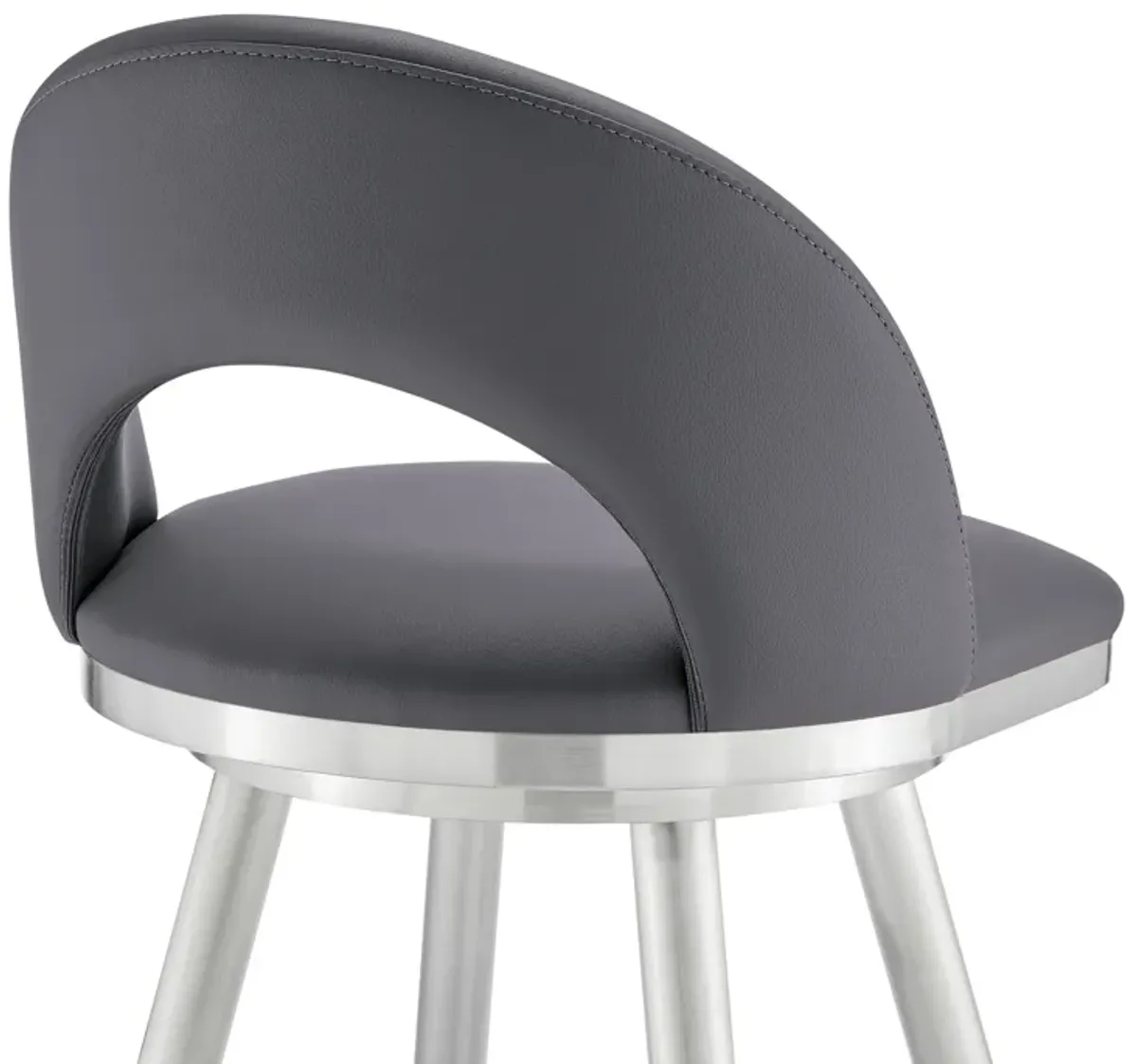 Lottech Swivel Stool in Brushed Stainless Steel with Black Faux Leather