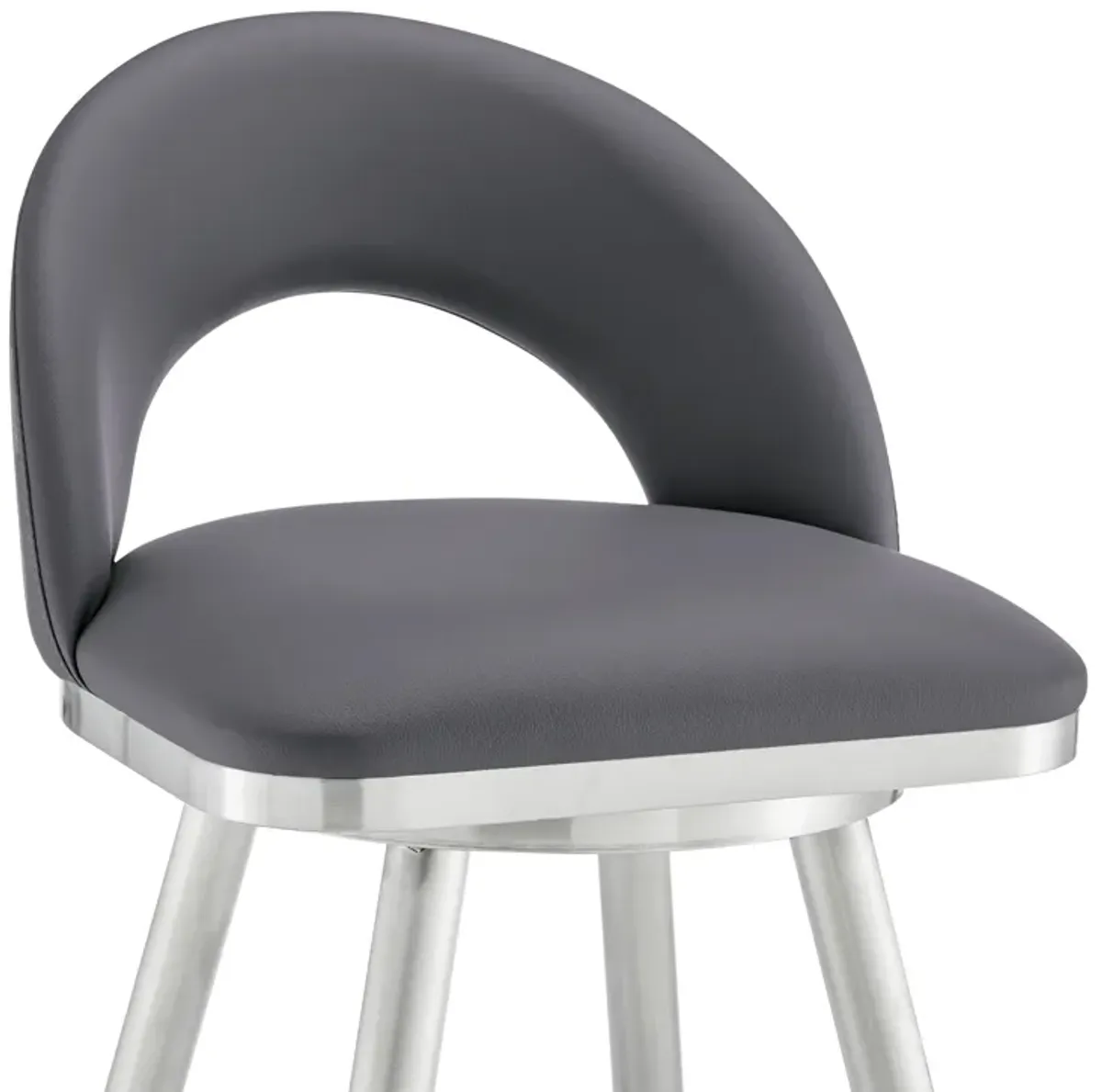 Lottech Swivel Stool in Brushed Stainless Steel with Black Faux Leather