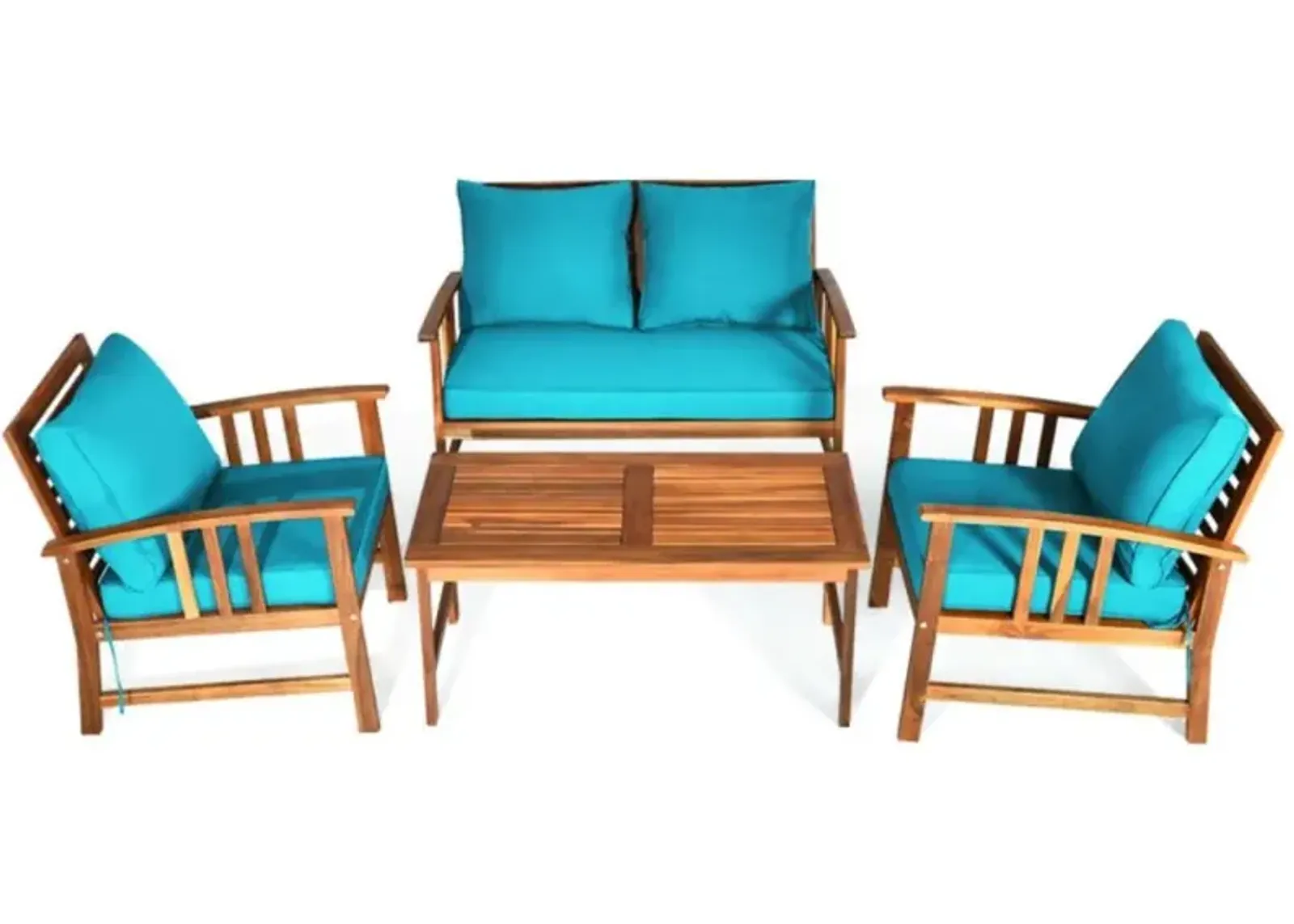 Hivvago 4 Pieces Wooden Patio Sofa Chair Set with Cushion