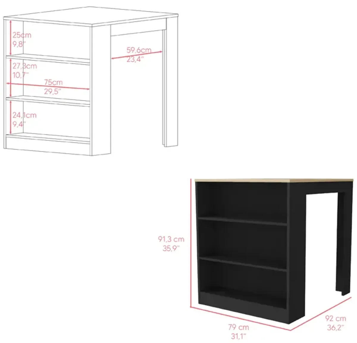 Kitchen Counter Dining Table Toledo, Kitchen, Black / Pine