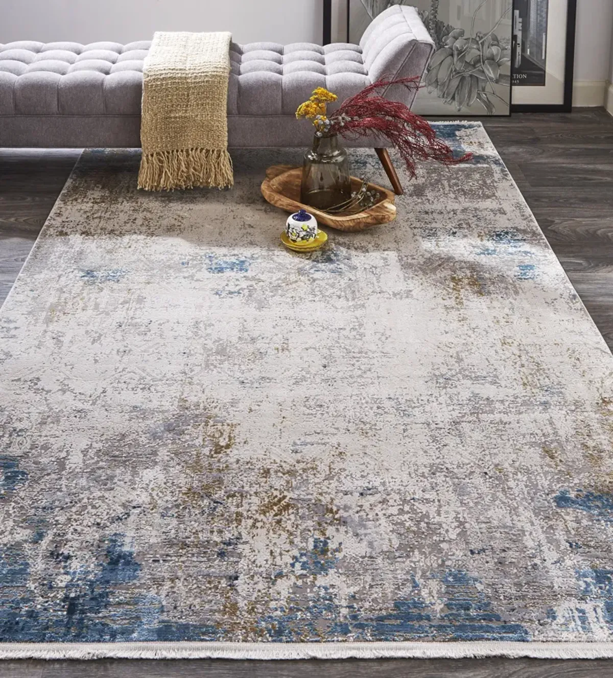 Cadiz 3889F Ivory/Blue/Gold 3'1" x 10' Rug