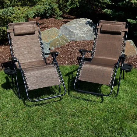 Sunnydaze XL Zero Gravity Chair with Cup Holder - Set of 2