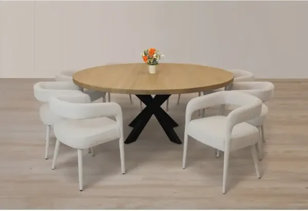 Logan 9-Piece 72 Dining Set with 8 Galway Dining Chairs in Ivory Linen Fabric