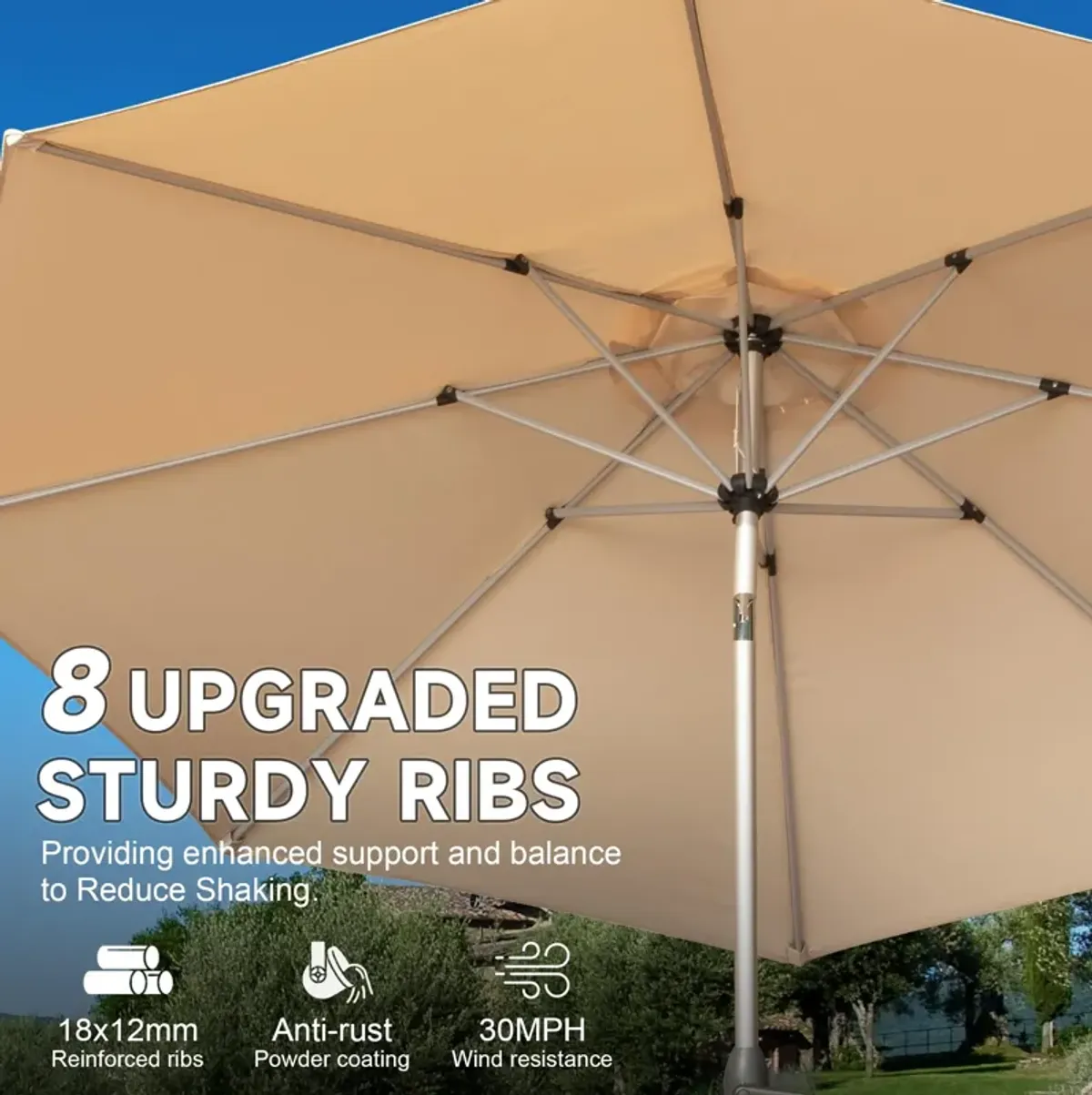 MONDAWE 9FT Patio Umbrella, Outdoor Table Umbrella with Push Button Tilt and Crank, UV Protection Waterproof Market Sun Umbrella with 8 Sturdy Ribs for Garden, Deck, Backyard, Pool