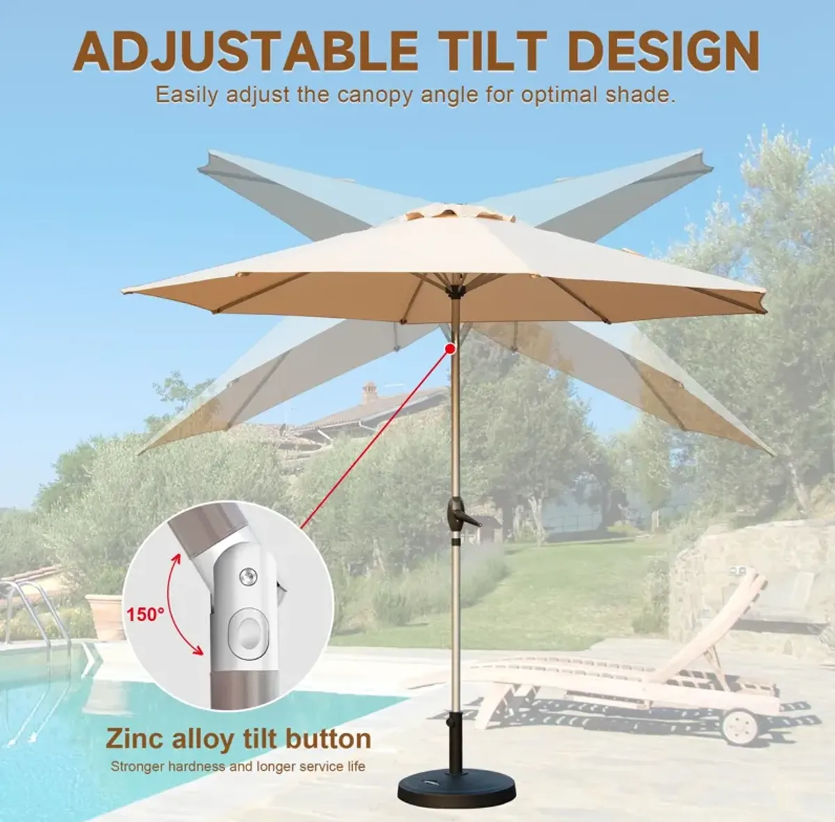 MONDAWE 9FT Patio Umbrella, Outdoor Table Umbrella with Push Button Tilt and Crank, UV Protection Waterproof Market Sun Umbrella with 8 Sturdy Ribs for Garden, Deck, Backyard, Pool