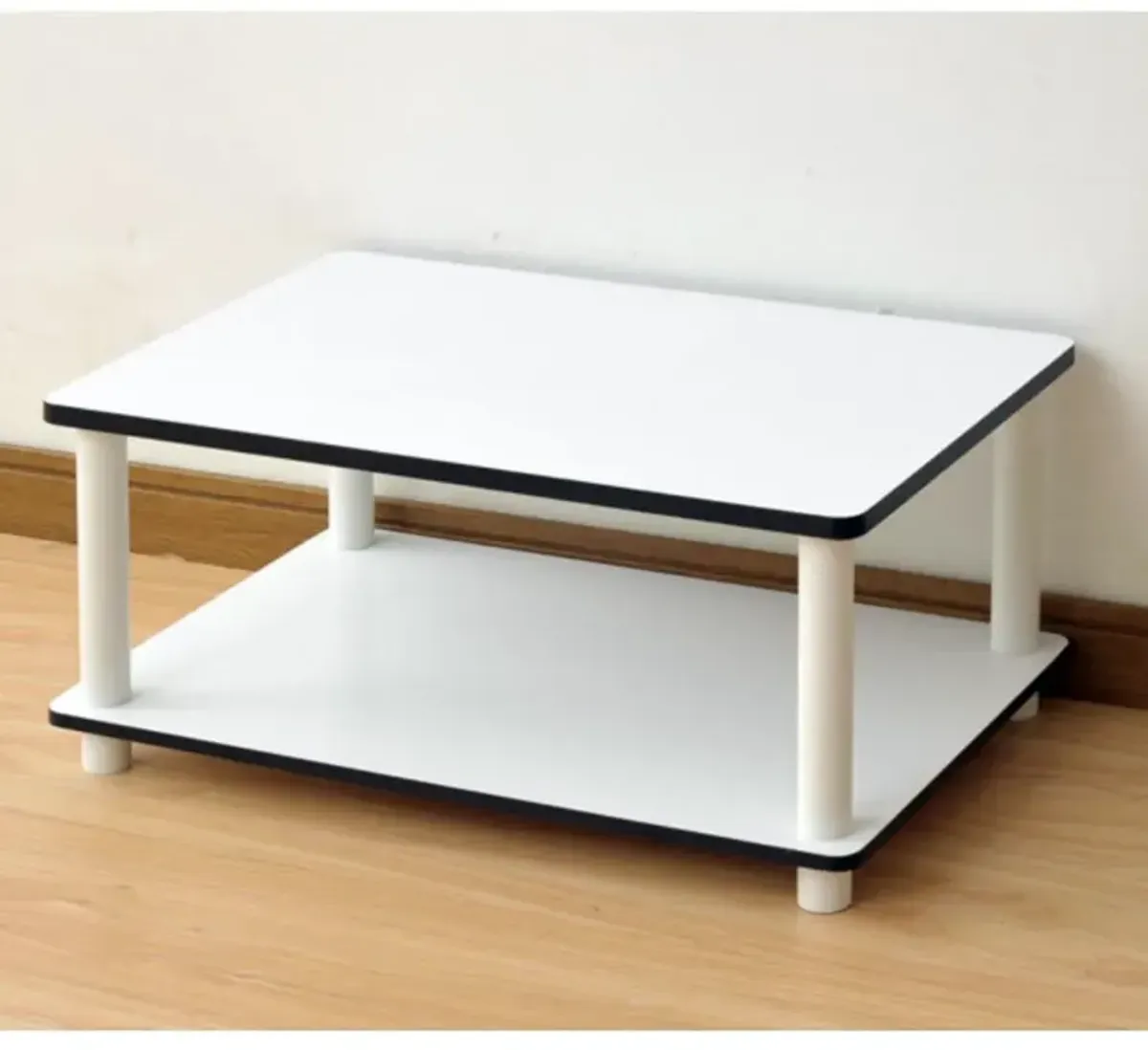 11172 Just 2-Tier No Tools Coffee Table, White w/White Tube