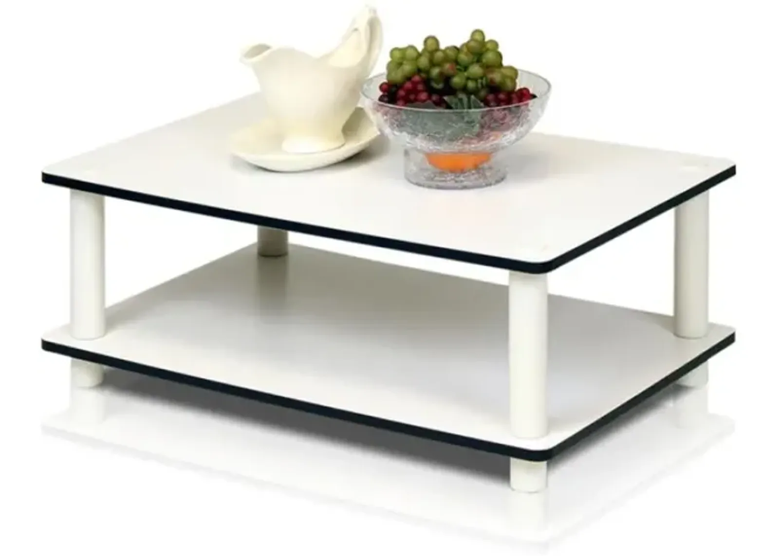 11172 Just 2-Tier No Tools Coffee Table, White w/White Tube