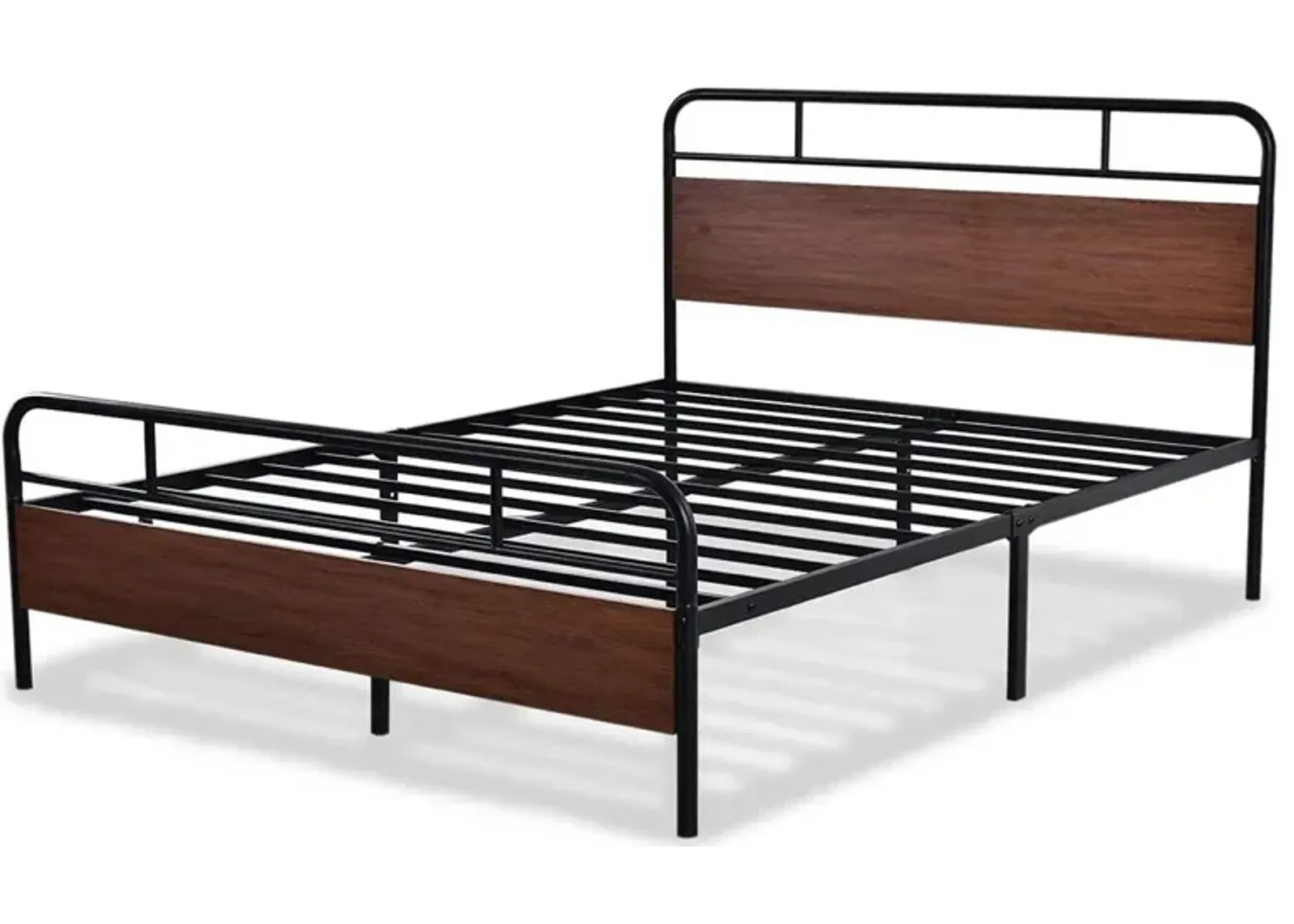 QuikFurn Full Size Industrial Metal Wood Platform Bed Frame with Headboard and Footboard