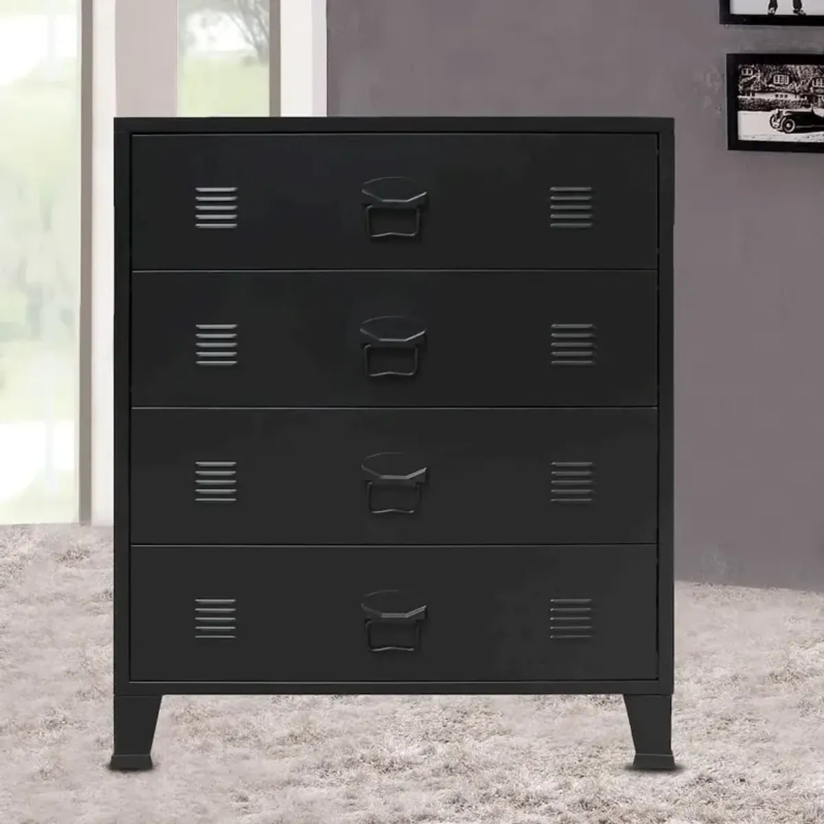 vidaXL Chest of Drawers Metal Industrial Style 30.7"x15.7"x36.6" Black, 245963