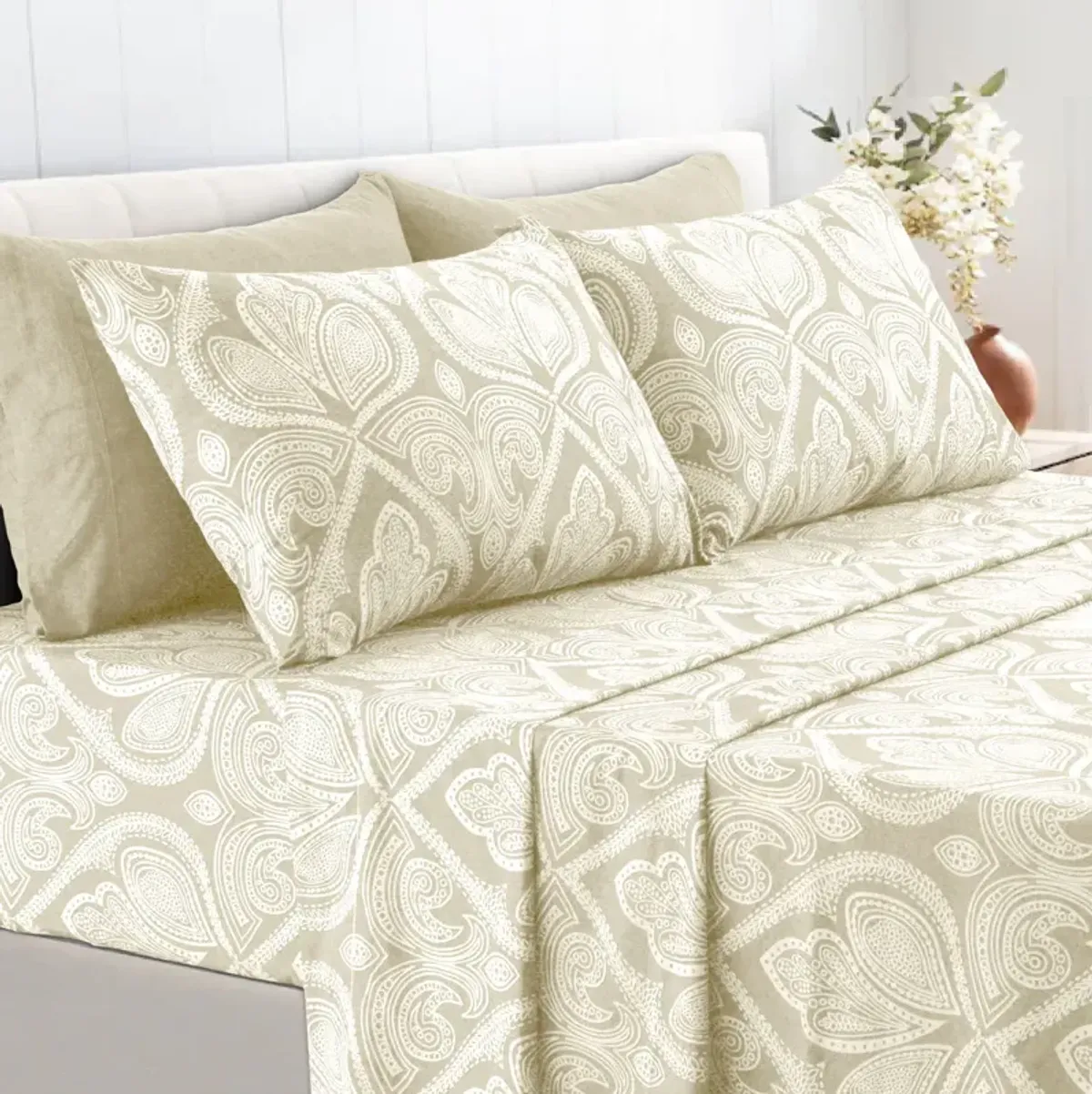 Lux Decor Collection Bed Sheets - Brushed Microfiber Paisley Sheet Set