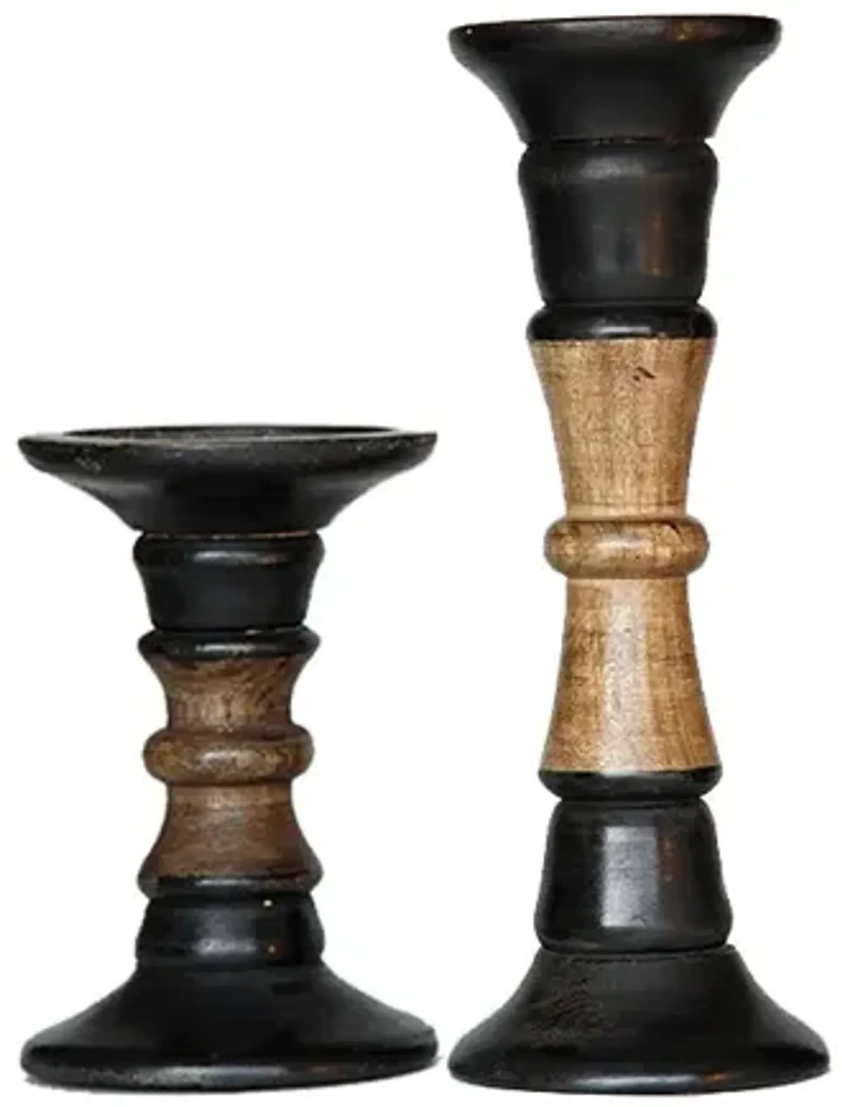 Traditional Dark Polish Eco-friendly Handmade Mango Wood Set Of Two 6" & 12" Pillar Candle Holder