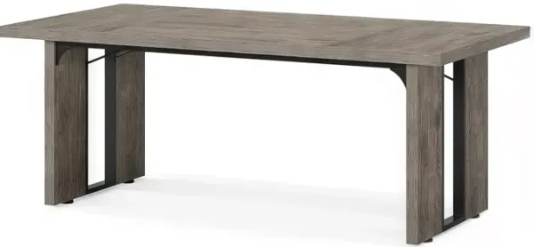 Ada Executive Office Desk, 71 Inch Rectangular Gray Top, Black Metal - Benzara