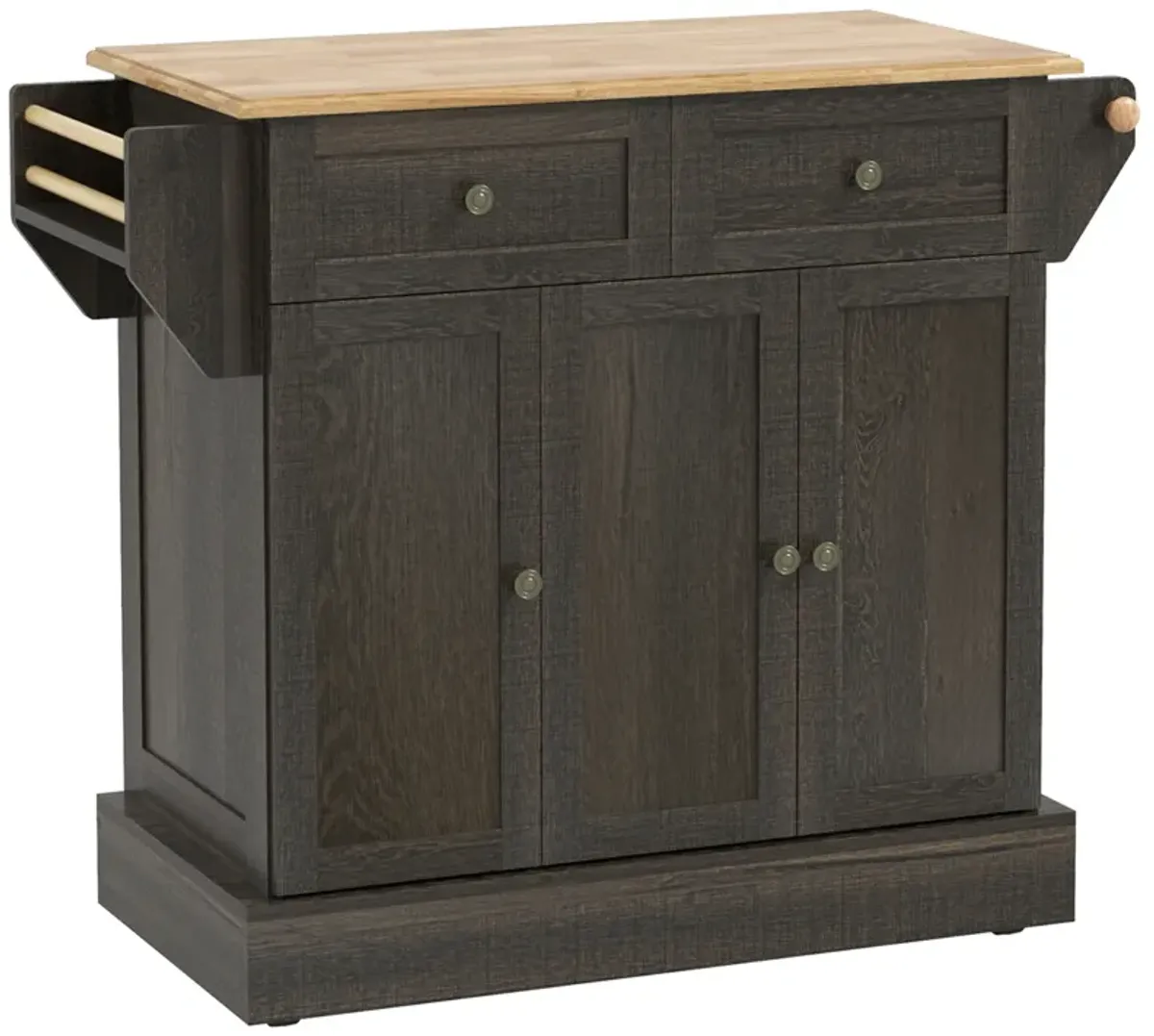 Kitchen Island with Rubber Wood Top Rolling Kitchen Serving Cart Brown