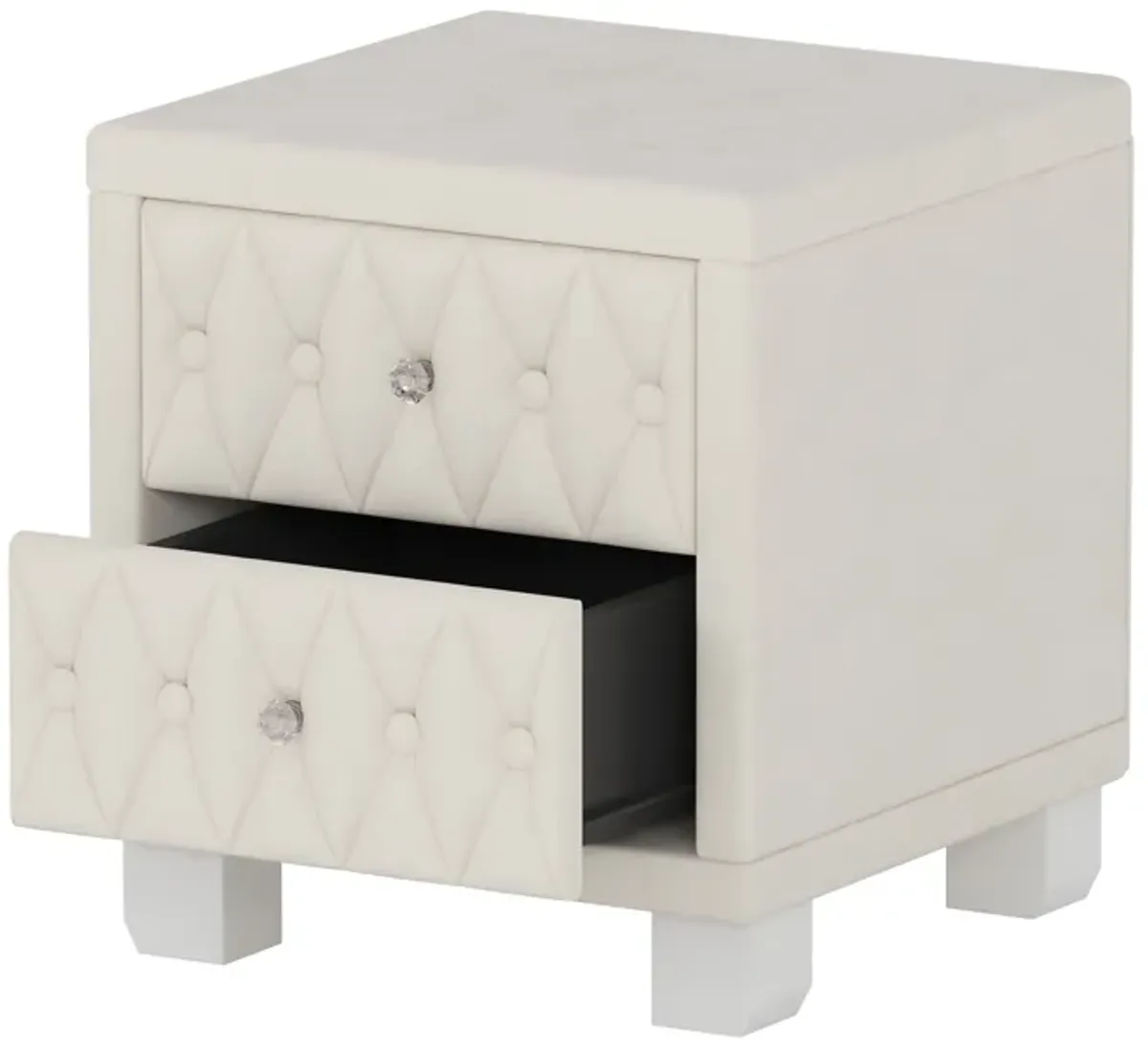 Elegant Velvet Nightstand with 2 Drawers and Crystal Handle, Storage Bedside Table with Button-Tufted