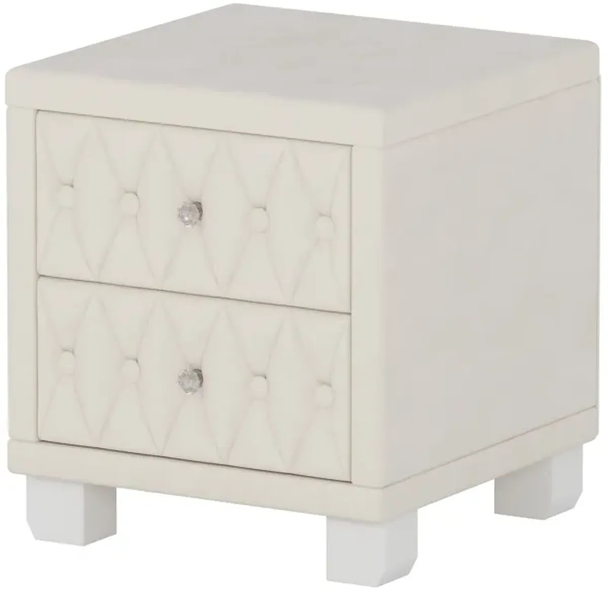 Elegant Velvet Nightstand with 2 Drawers and Crystal Handle, Storage Bedside Table with Button-Tufted