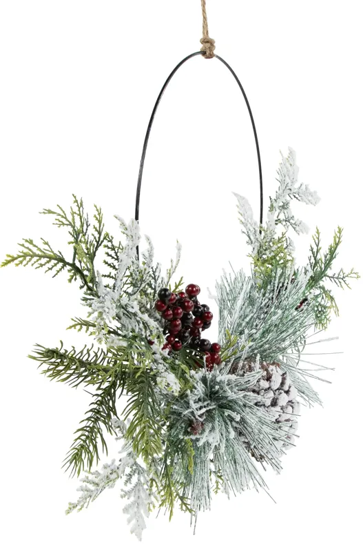 Frosted Mixed Foliage with Berries and Pinecone Artificial Christmas Wreath  16-Inch  Unlit