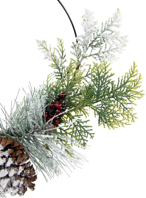 Frosted Mixed Foliage with Berries and Pinecone Artificial Christmas Wreath  16-Inch  Unlit