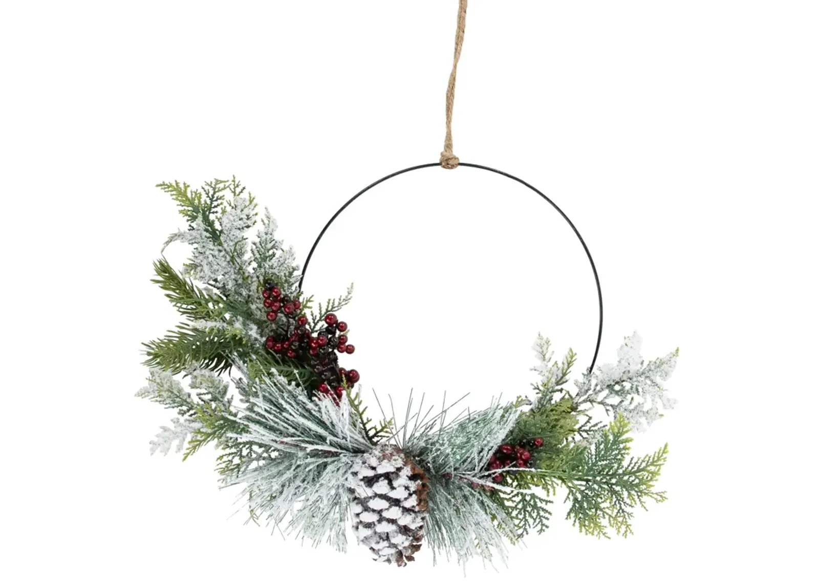 Frosted Mixed Foliage with Berries and Pinecone Artificial Christmas Wreath  16-Inch  Unlit