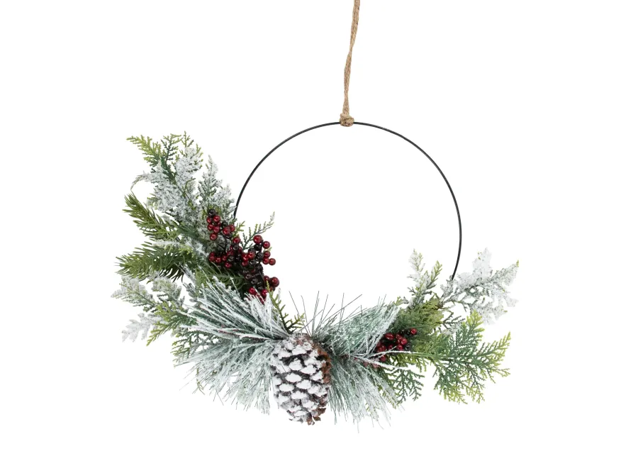 Frosted Mixed Foliage with Berries and Pinecone Artificial Christmas Wreath  16-Inch  Unlit