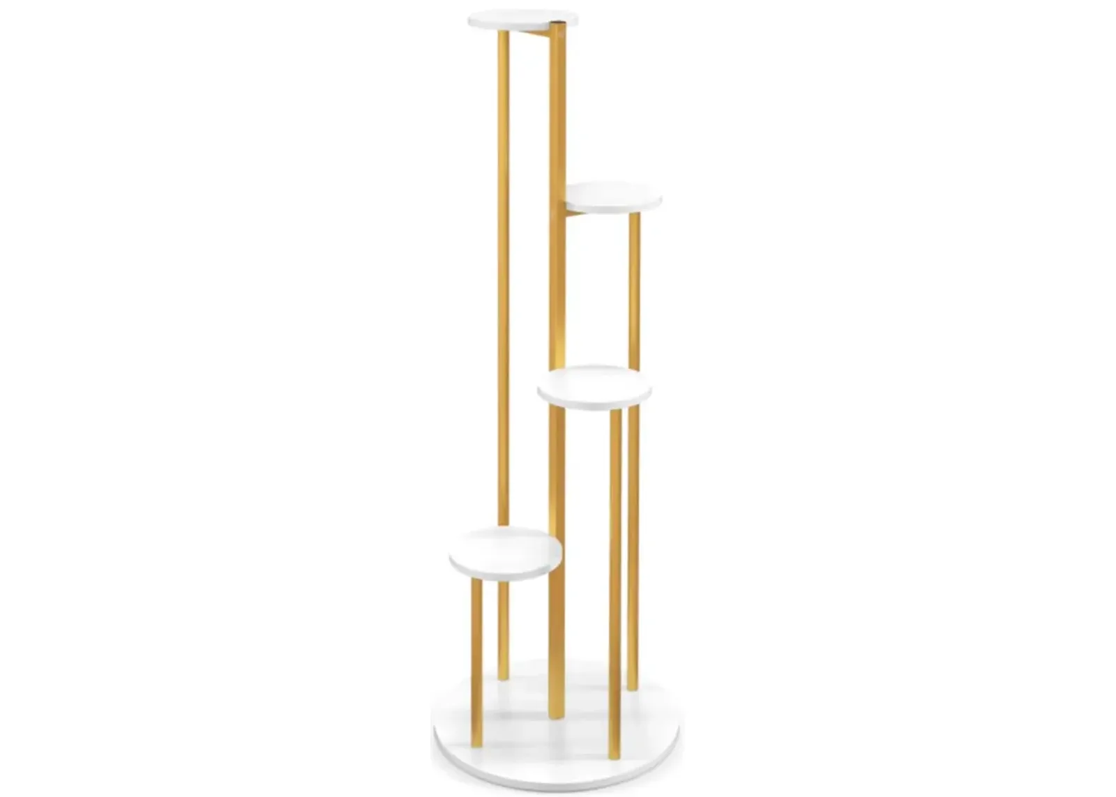 Hivvago Indoor Metal Plant Stand Corner Plant Shelf for Potted Plant with Golden Metal Frame-White