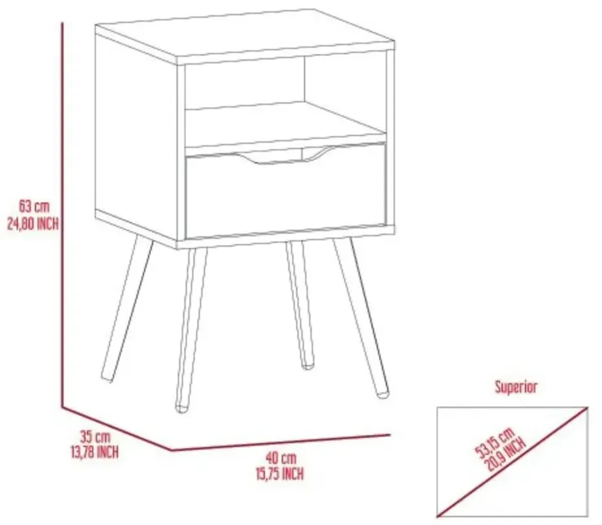 Nightstand Fugaz, Bedroom, White / Light Oak