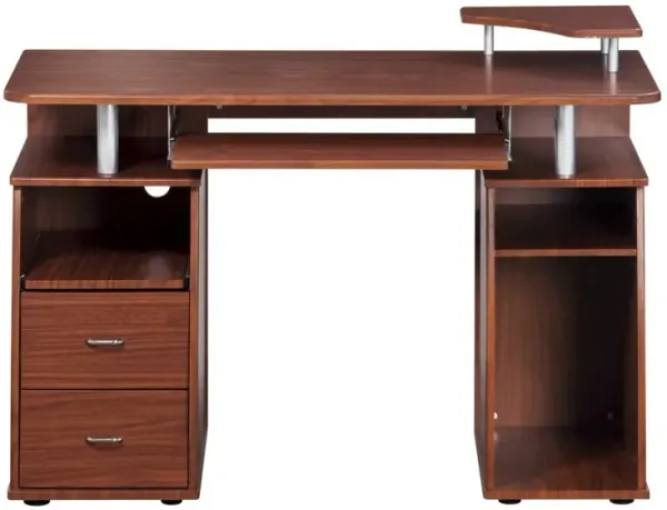 Complete Computer Workstation Desk With Storage, Mahogany