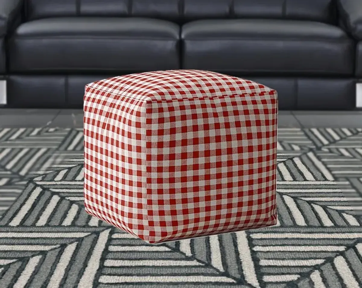 Hivvago 17" Red And White Gingham Pouf Ottoman