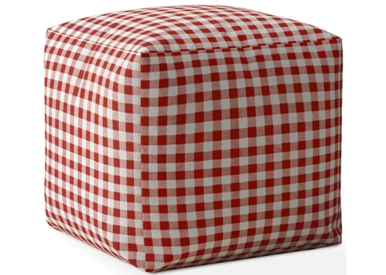 Homezia 17" Red And White Gingham Pouf Ottoman