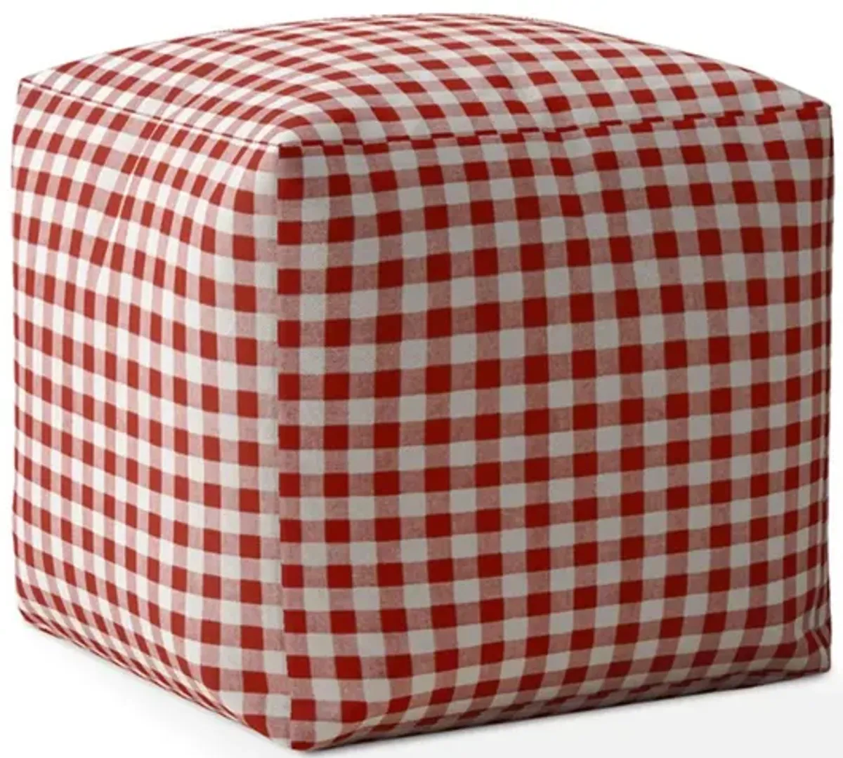 Homezia 17" Red And White Gingham Pouf Ottoman