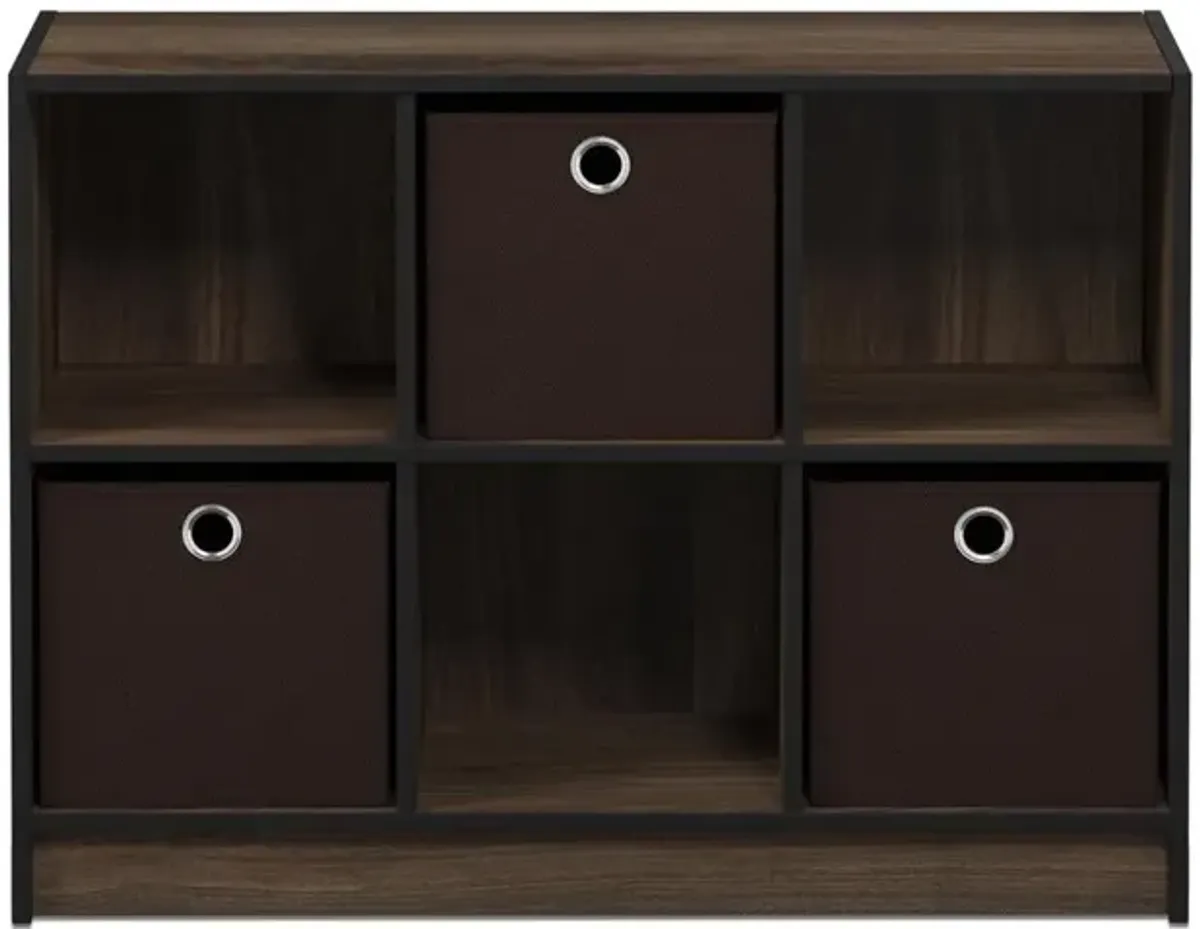 Furinno 99940 Basic 3x2 Bookcase Storage w/Bins, Columbia Walnut/Dark Brown