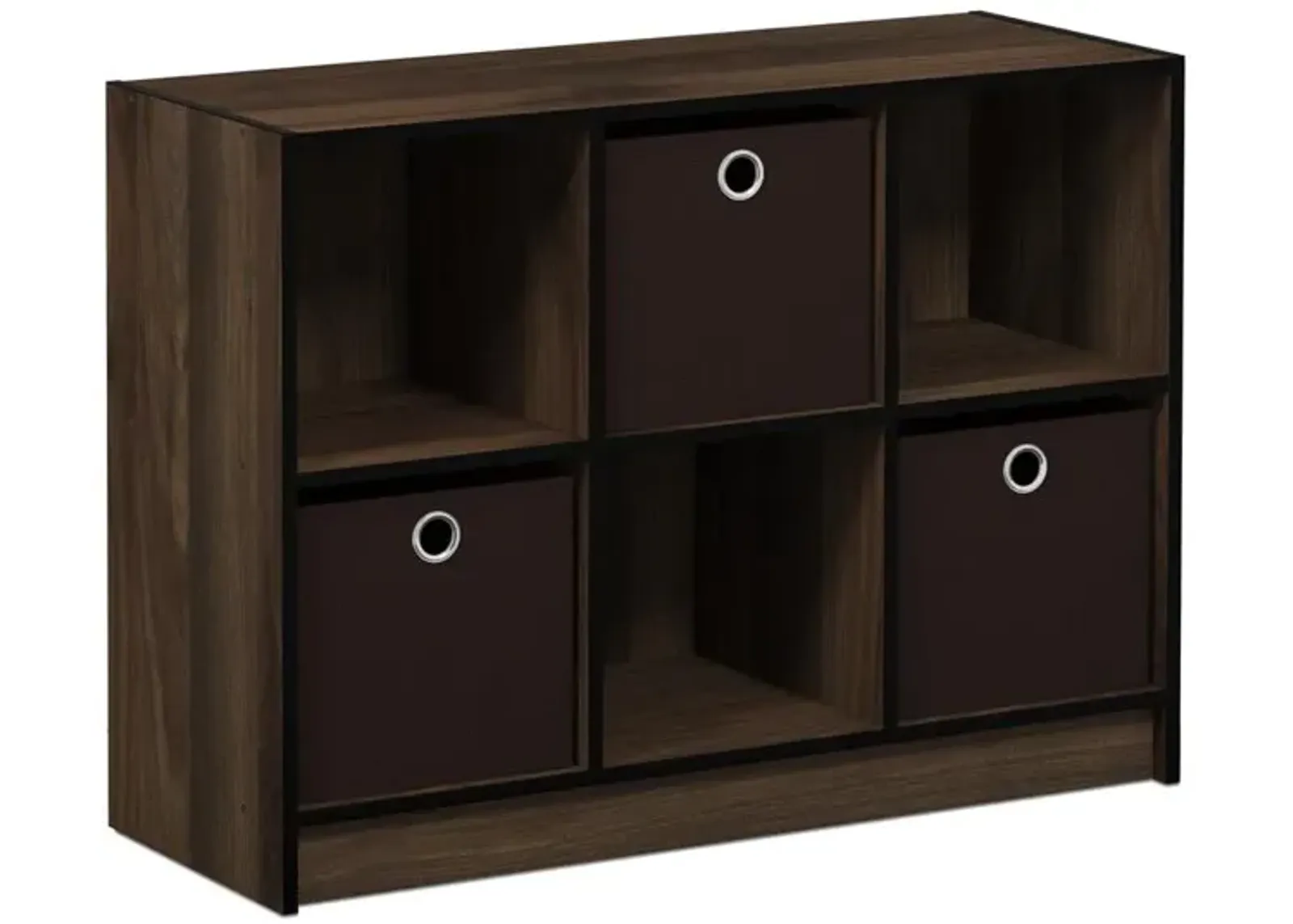 Furinno 99940 Basic 3x2 Bookcase Storage w/Bins, Columbia Walnut/Dark Brown