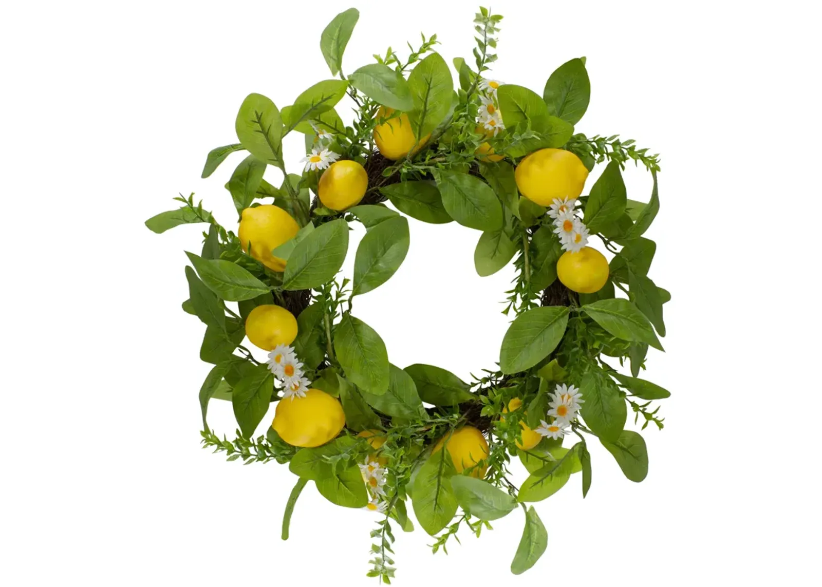 Lemons and Daisies Artificial Floral Wreath  Yellow - 20-Inch