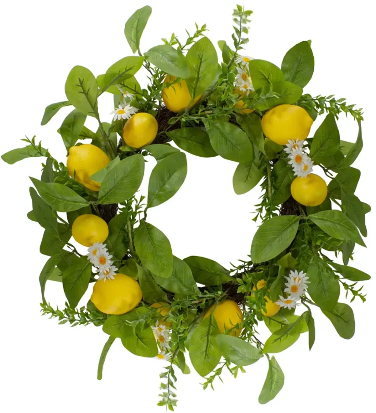 Lemons and Daisies Artificial Floral Wreath  Yellow - 20-Inch