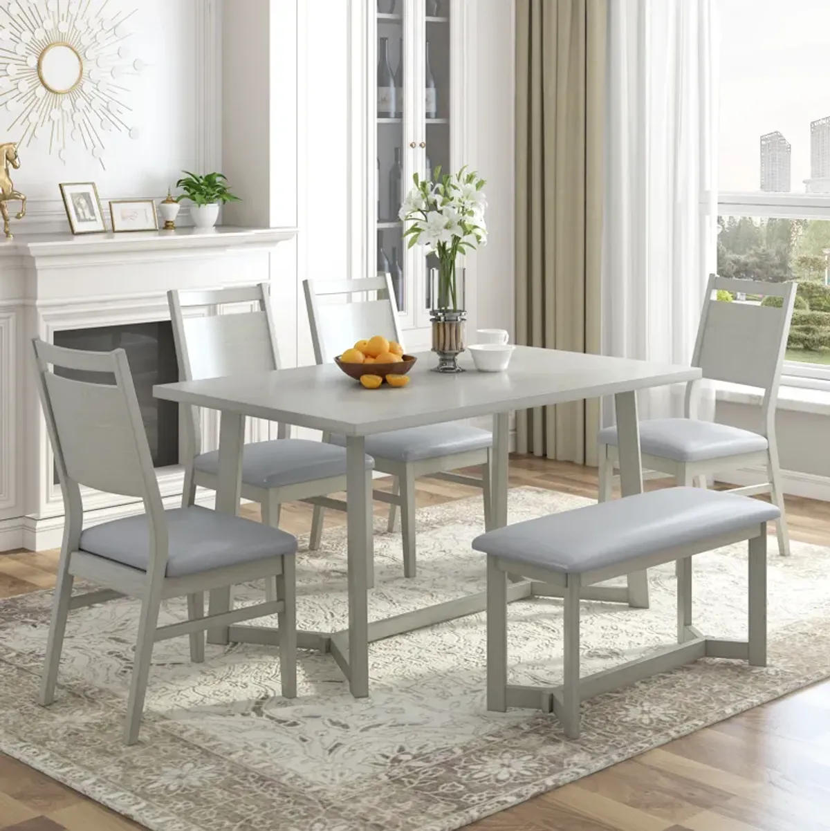 Merax Farmhouse 6-Piece Wood Dining Table Set