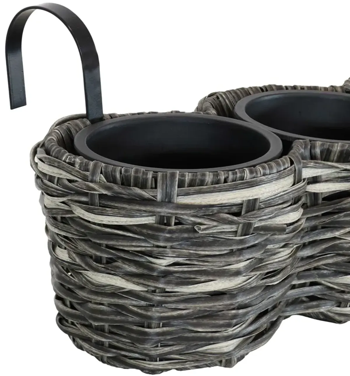 Sunnydaze Polyrattan Hanging Over-the-Rail Tri-Planter and Liner