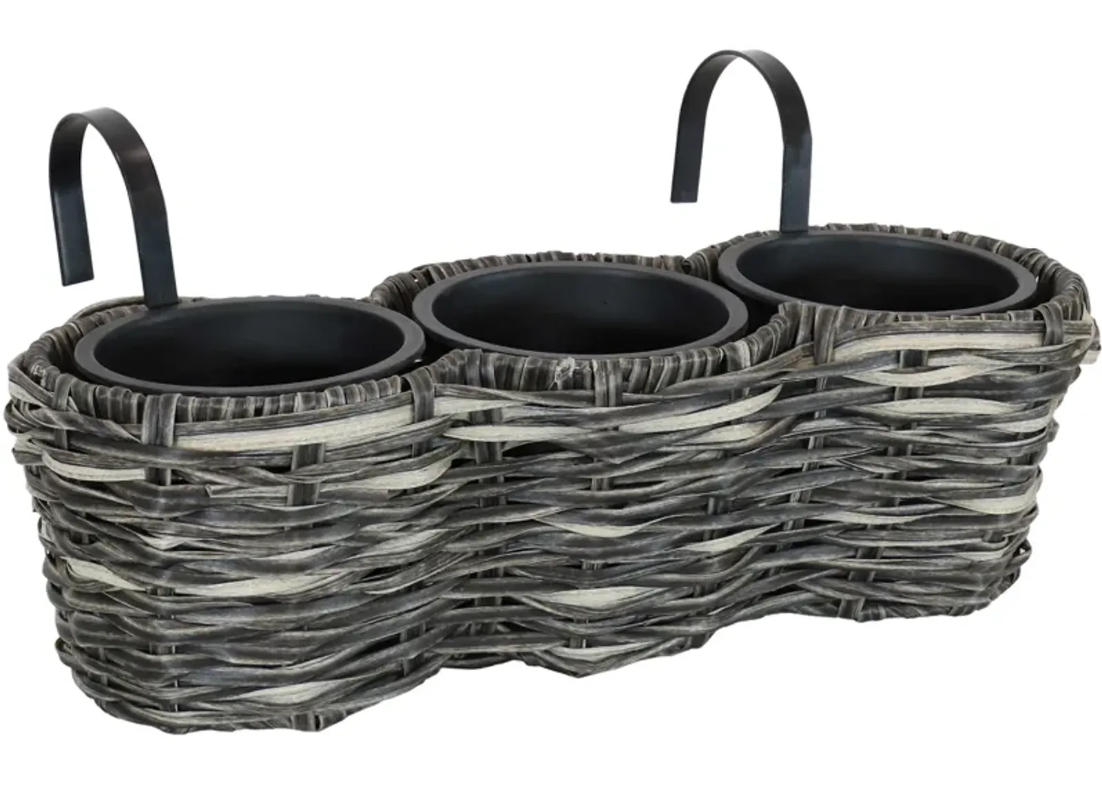 Sunnydaze Polyrattan Hanging Over-the-Rail Tri-Planter and Liner