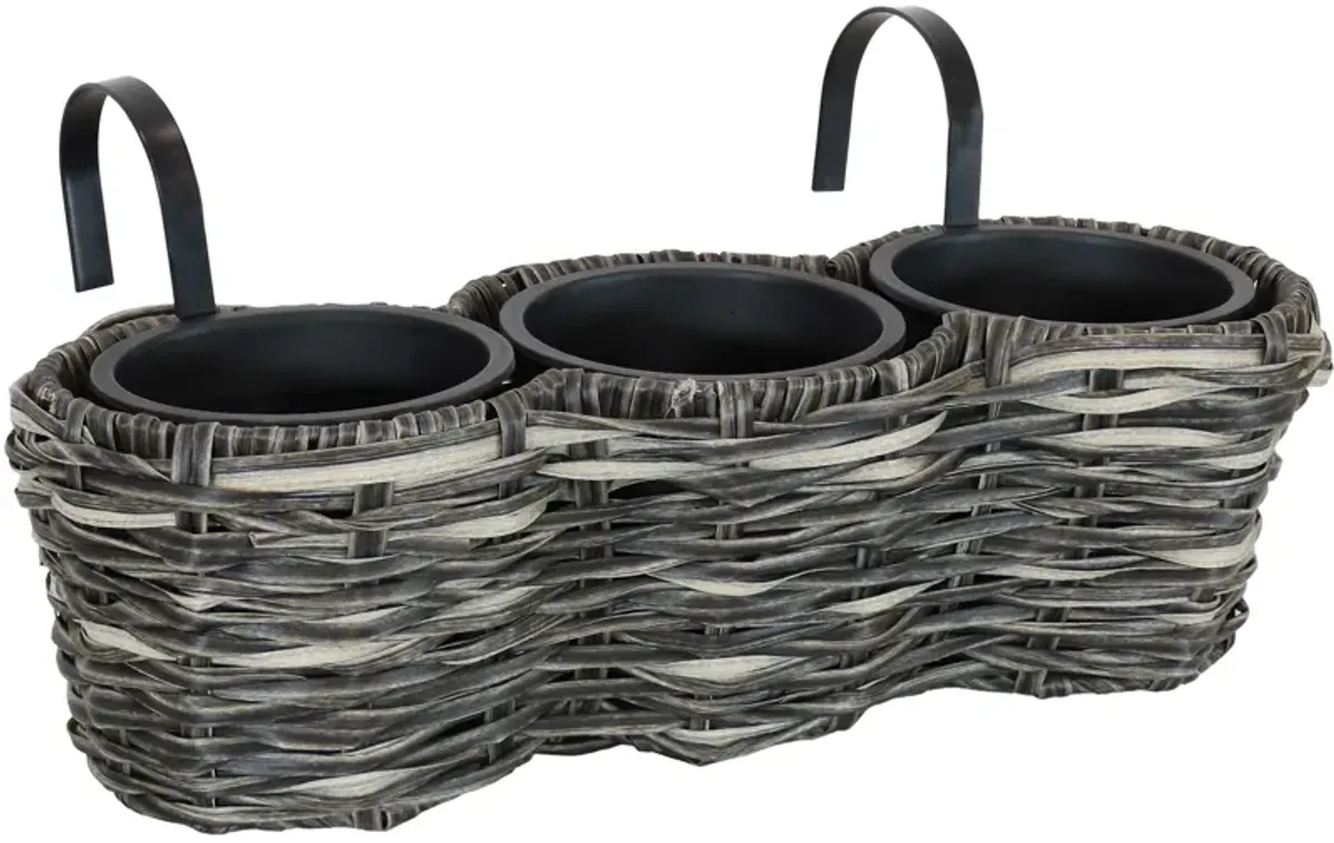 Sunnydaze Polyrattan Hanging Over-the-Rail Tri-Planter and Liner