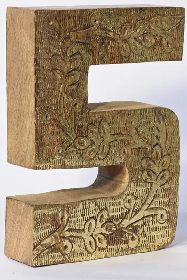 Vintage Natural Gold Handmade Eco-Friendly "5" Numeric Number For Wall Mount & Table Top Décor