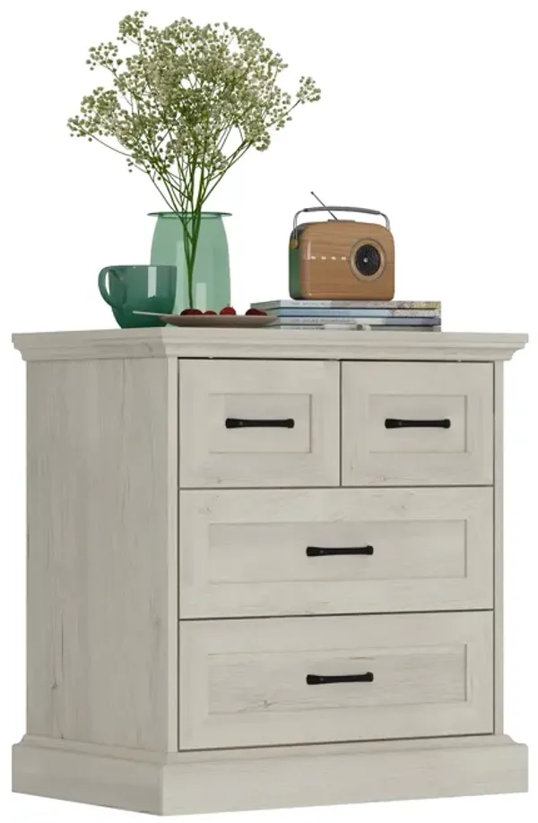 FUFU&GAGA 4-Drawer Wooden Nightstand, White Woodgrain Storage Cabinet with Metal Handles (23.6" W x 25.1" H x 15.7" D),White