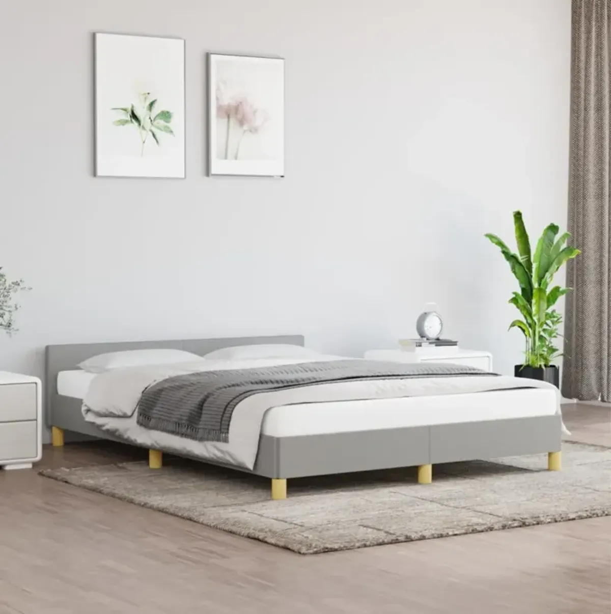 vidaXL Modern Queen Bed Frame with Headboard - Durable and Stylish Light Gray Fabric Design - for a Comfortable and Restful Sleep