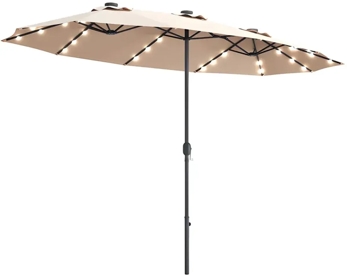 15 Ft Patio LED Crank Solar Powered 36 Lights  Umbrella without Weight Base