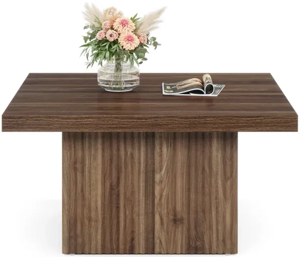 31.5-Inch Square Coffee Table, Engineered Wood Center Table in Vintage Brown, Large Mid-Century Modern Cocktail Table for Living Room Decor