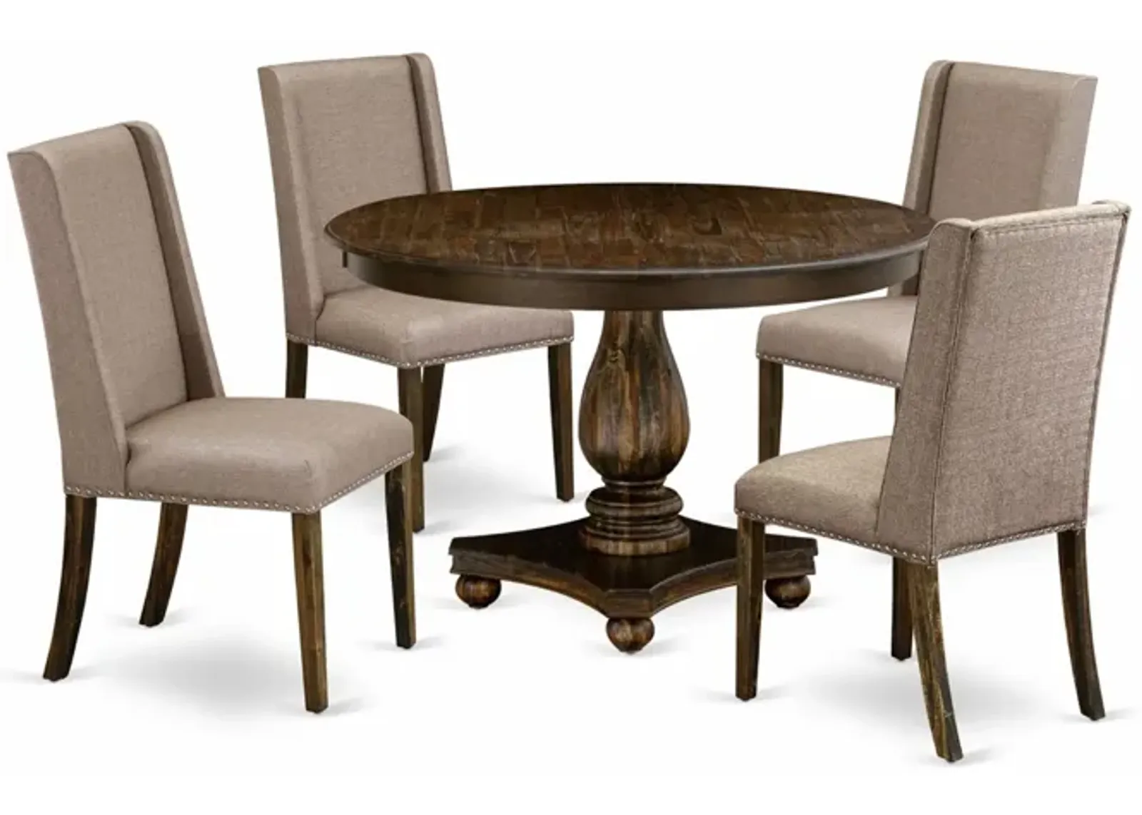 East West Furniture F2FL5-716 5Pc Dinette Set - Round Table and 4 Parson Chairs - Distressed Jacobean Color