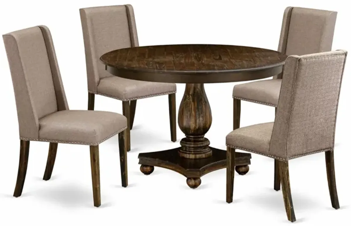 East West Furniture F2FL5-716 5Pc Dinette Set - Round Table and 4 Parson Chairs - Distressed Jacobean Color