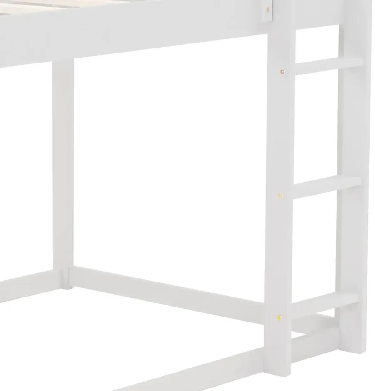 Twin over Twin Low Bunk Bed, House Bed with Ladder , Whitegray, White