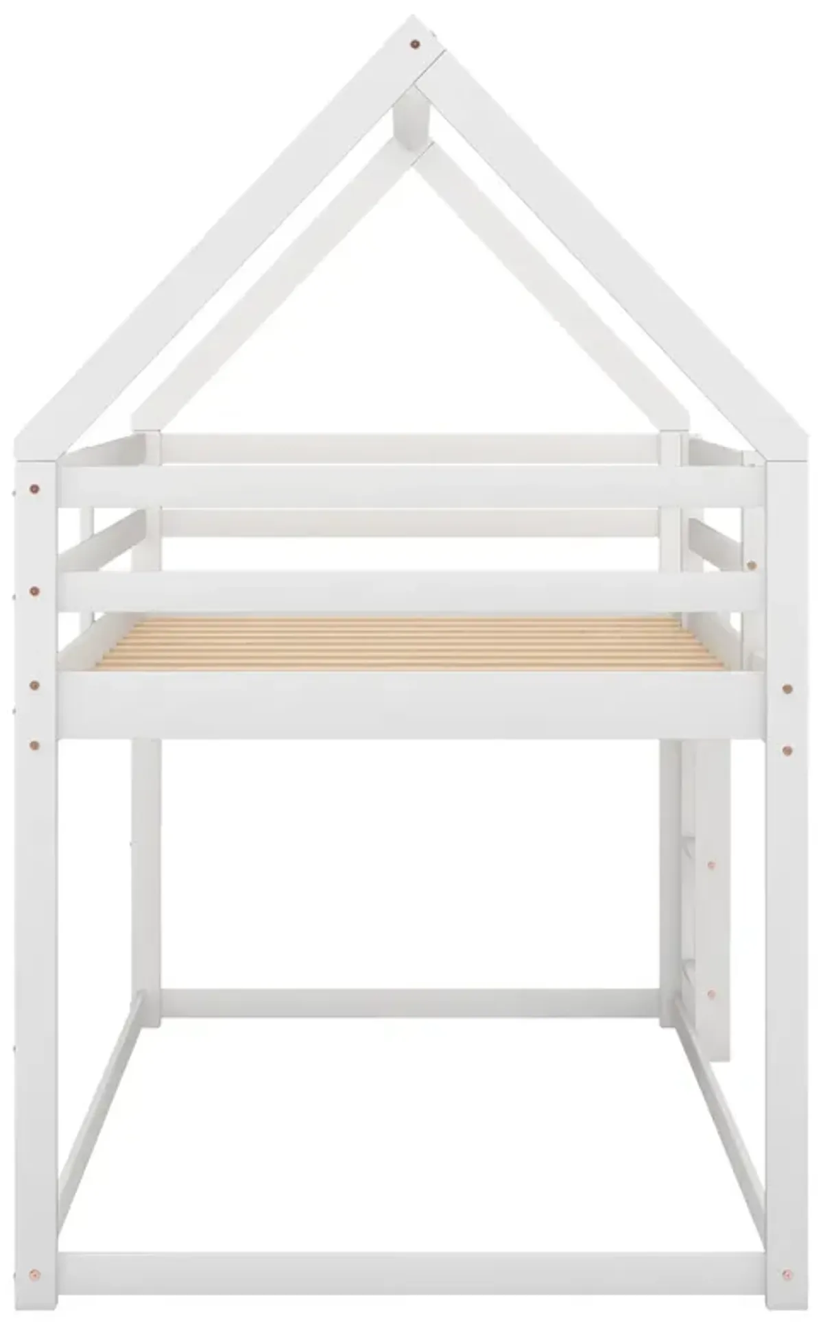 Twin over Twin Low Bunk Bed, House Bed with Ladder , Whitegray, White